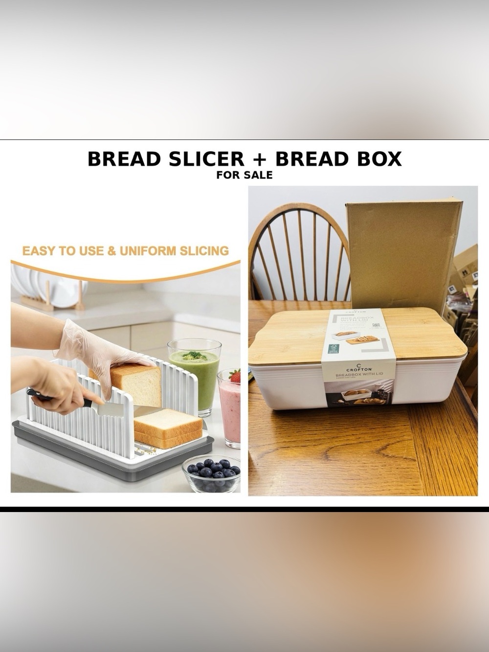 Croton White Bread Box with Bamboo Lid & Slicing Guide